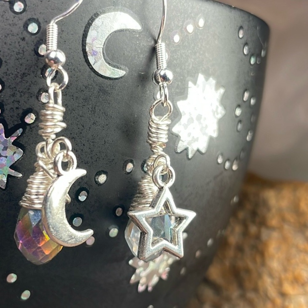 Austrian Faceted Crystals Celestial Drop Earrings Boho Style Jewely - Picture 10 of 17